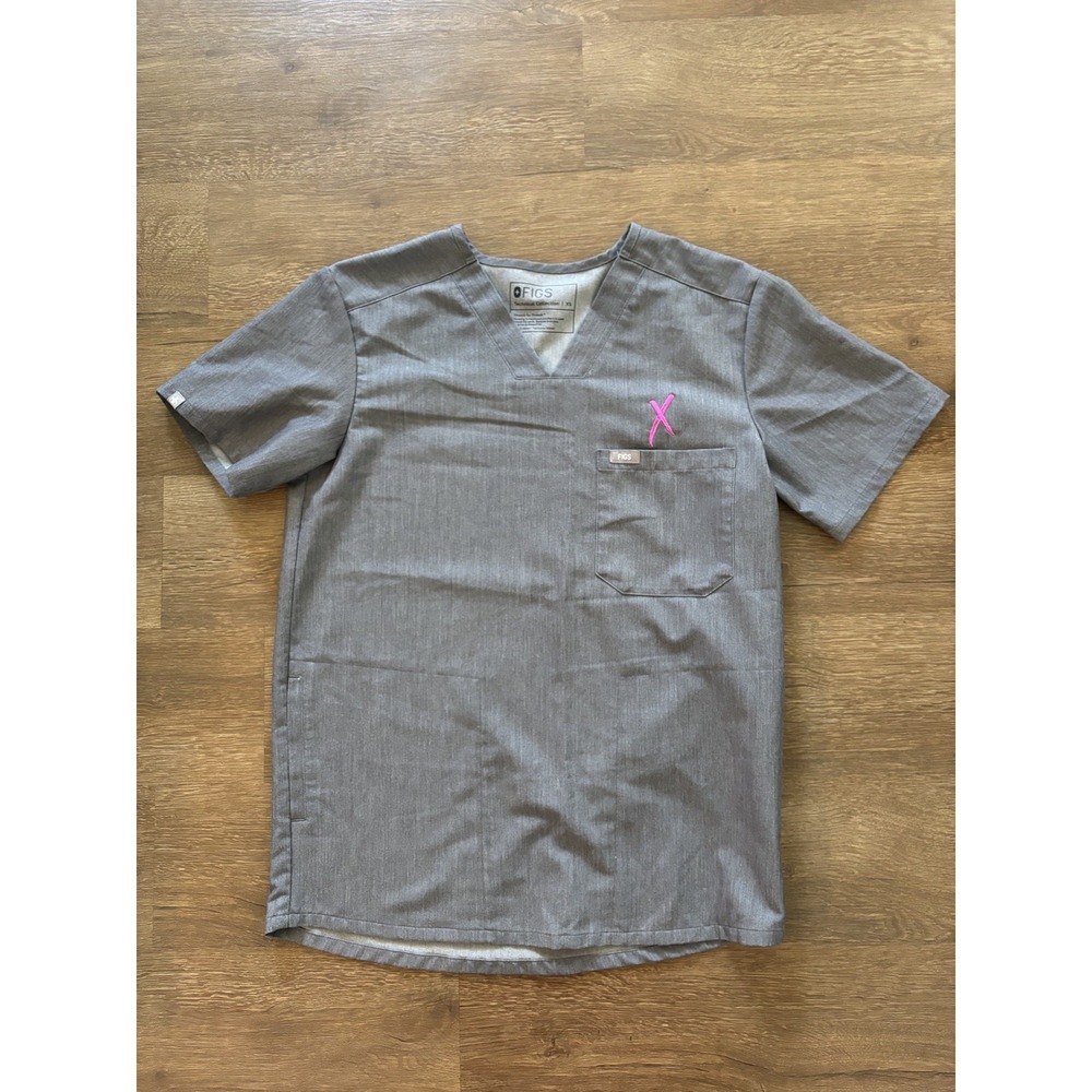 FIGS "Chisec" Men's Gray 3 Pocket Scrub Top Technical Collection XS Pink‎ Cross
